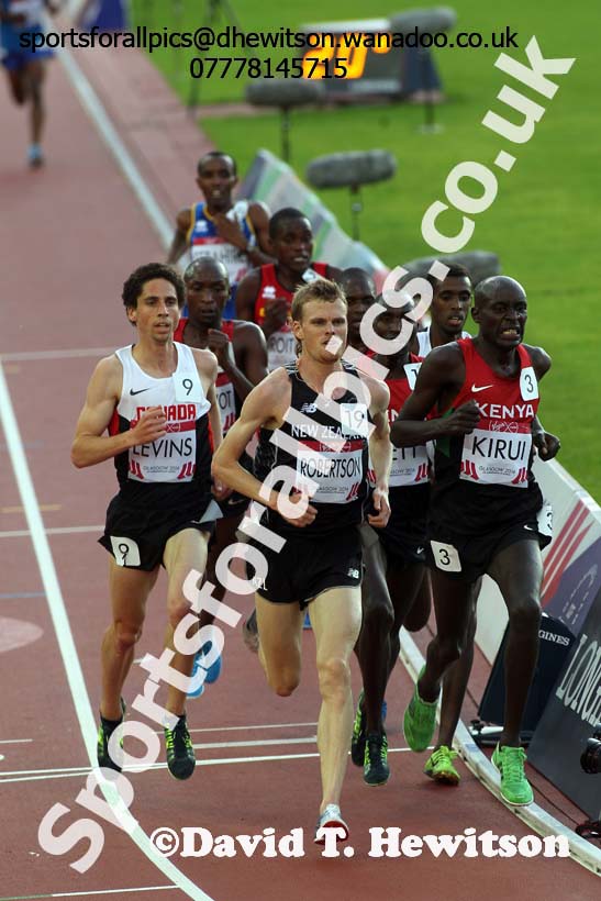 Cameron Levin (Canada), Jake Robertson (New Zealand) and Peter Kirui (Kenya) lead the mens 10000 metres at the Commonwealth Games, Glasgow. Photo: David T. Hewitson/Sports for All Pics